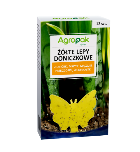 Żółte lepy doniczkowe Agropak [12 SZT] - Pułapka na ziemiórki, muszki i inne owady